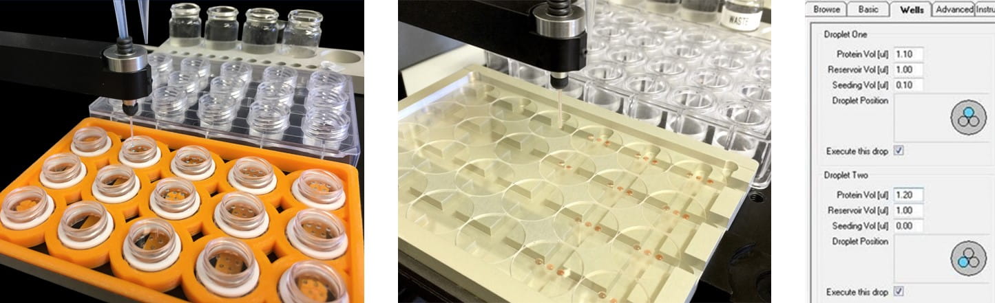 Hanging drop protein crystallization setup using Oryx4 robot